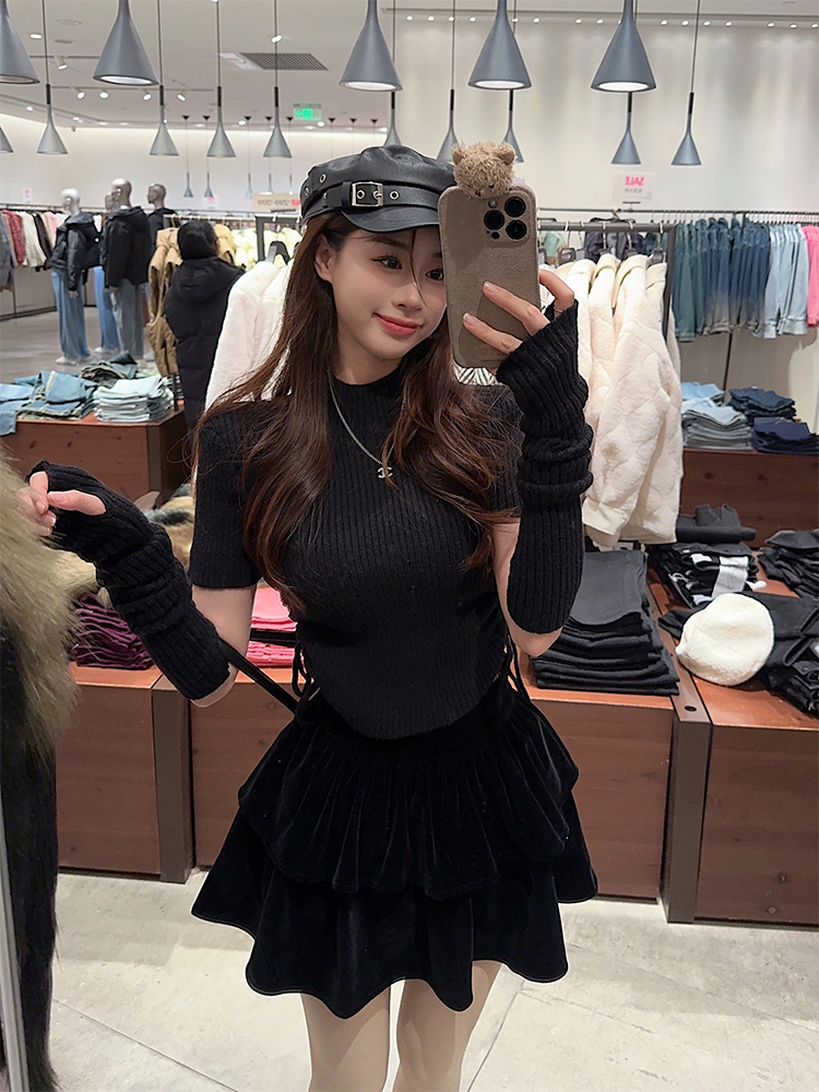 Actual shot of New Year’s uniform~Autumn and winter Korean chic design side drawstring sleeves red sweater