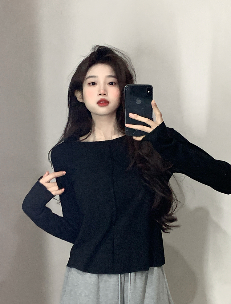Real shot ~ Brushed warm basic style long-sleeved T-shirt top for inner wear and outer wear for spring and autumn
