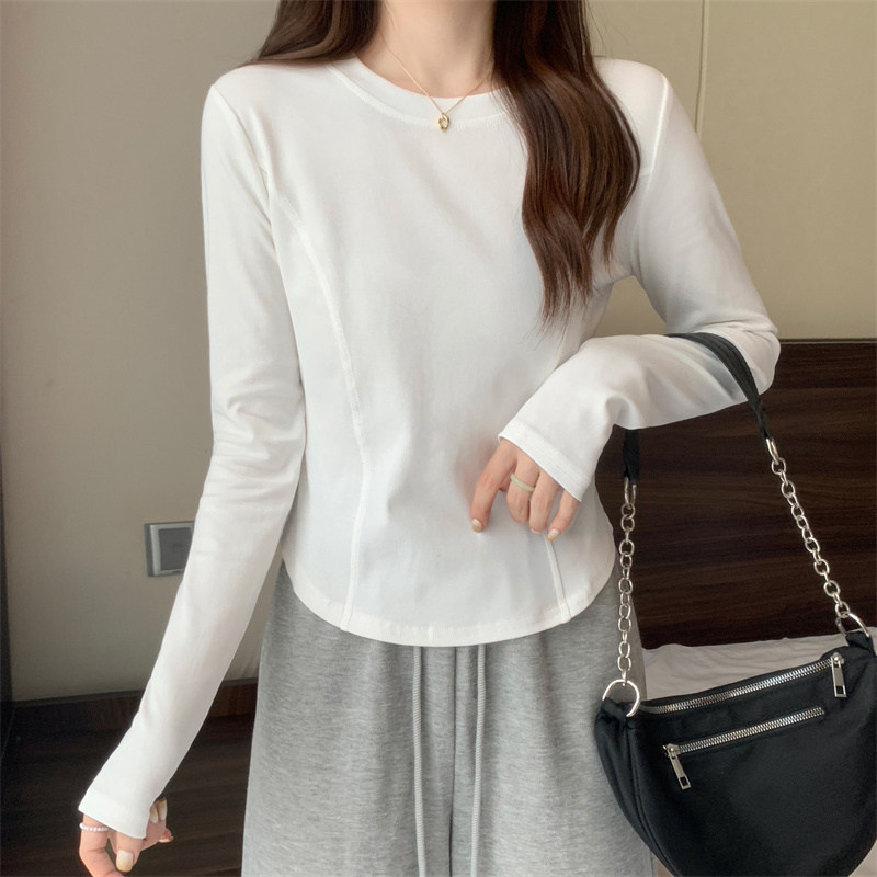 Milk silk bottoming shirt for women, slim fit hot girl design, long-sleeved T-shirt, short top for female students, fashionable