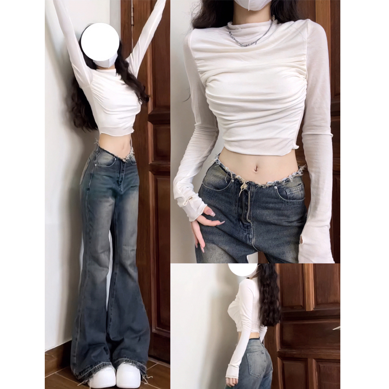Design niche, navel-baring short sweet girl bottoming shirt