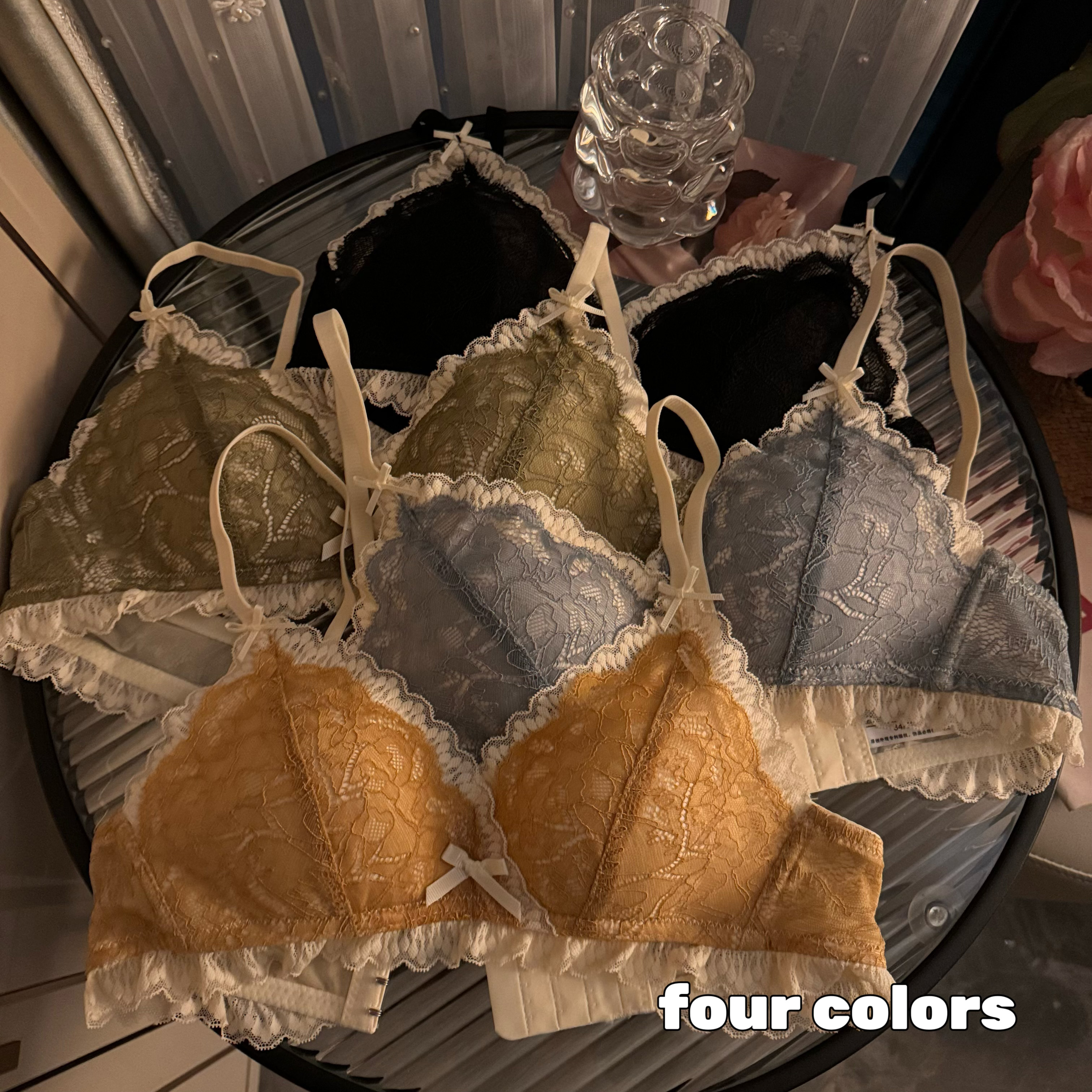 Real shot of Japanese sexy lace push-up bra without rims, girl bra, breast-retracting underwear