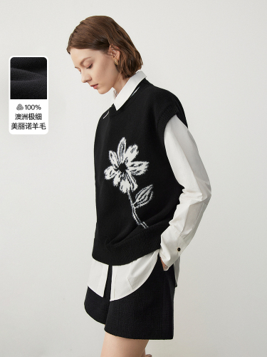 Langzi black vest jacket  winter new commuter casual women's vest top with high-end feel