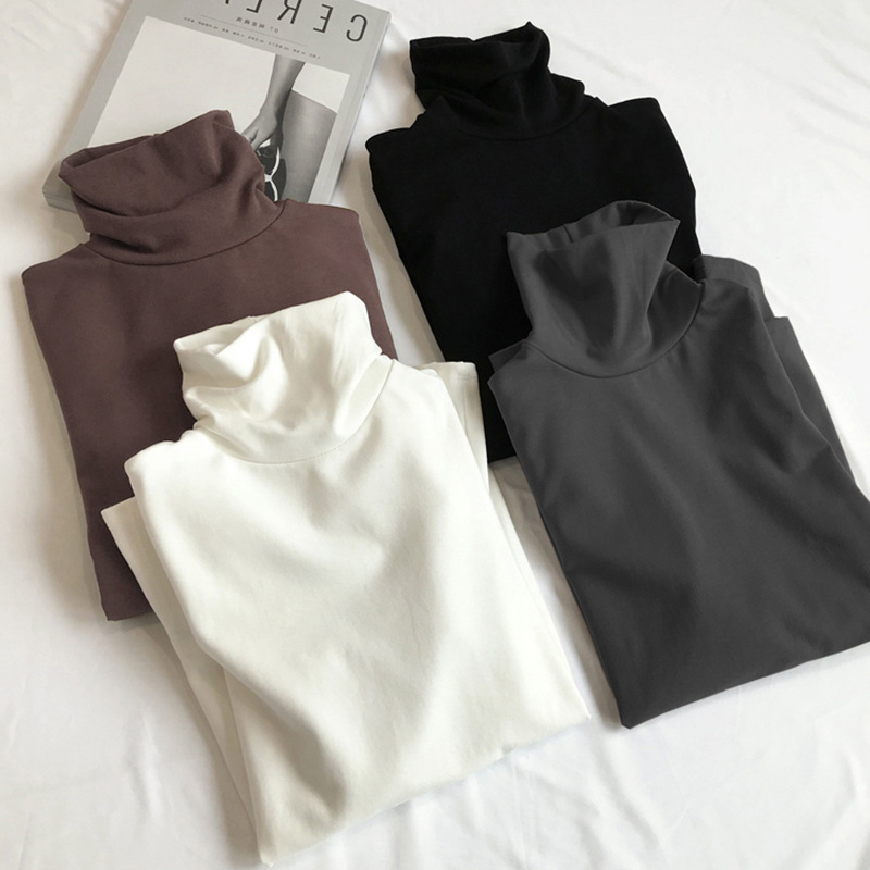 German velvet turtleneck bottoming shirt for women solid color autumn and winter fashionable and slim student long-sleeved T-shirt women's trendy