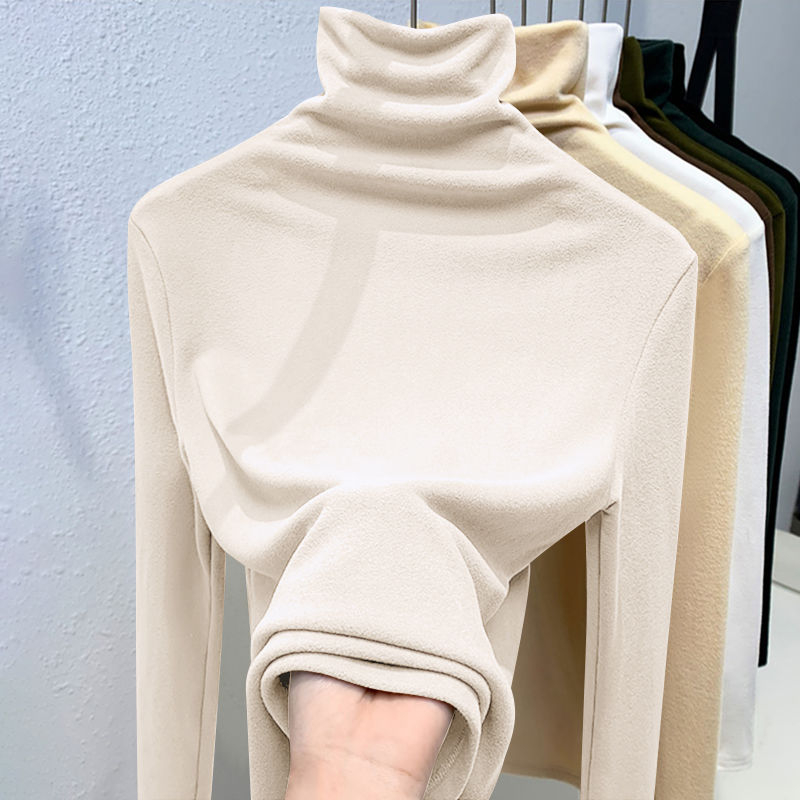 Ready stock plus velvet turtleneck bottoming shirt T-shirt for women autumn and winter 2023 new warm pile collar slim inner top for women