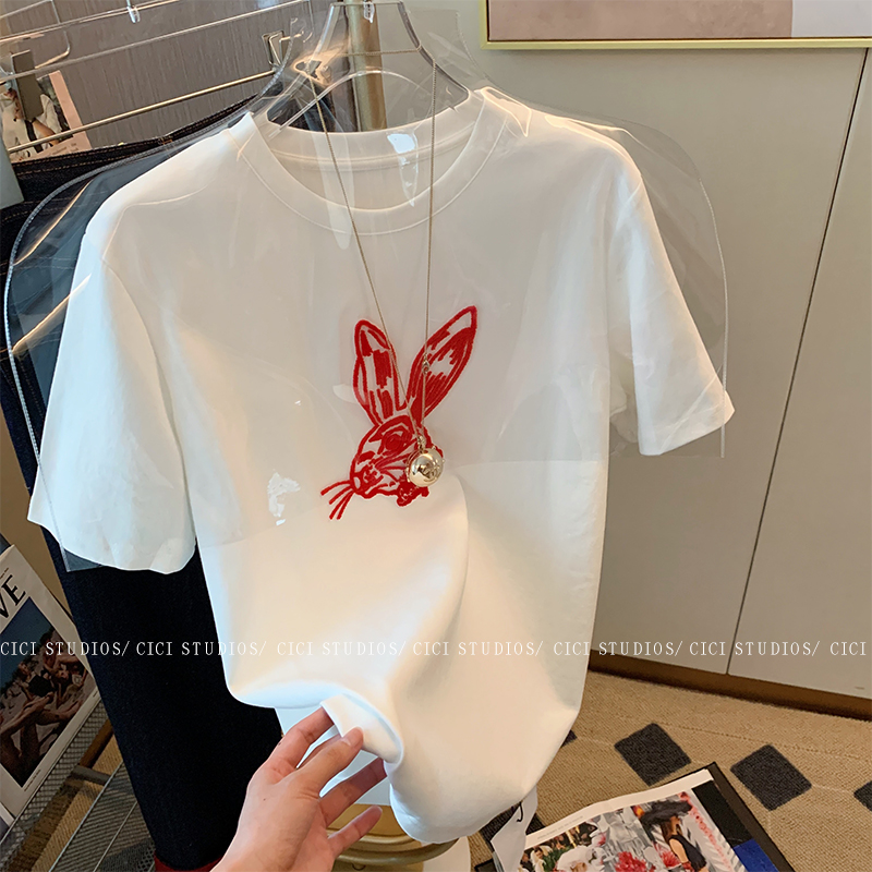 2024年春夏新款 200克/精梳純棉後包領有縫邊S-XXXL夏裝短袖T恤女