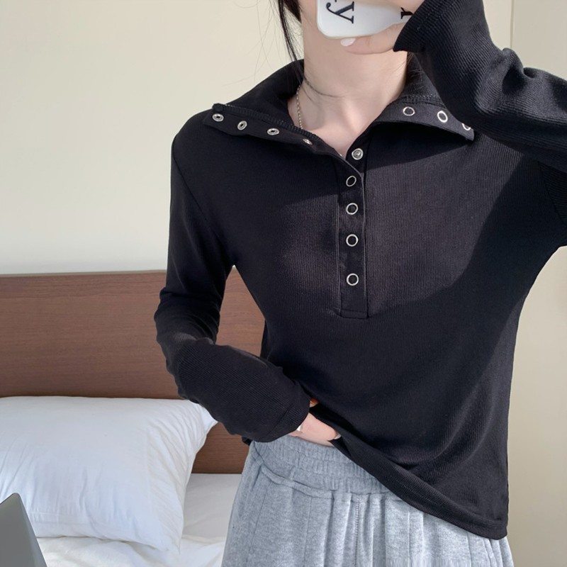 Official photo German velvet ribbed 90 polyester 10 spandex black temperament stand-up collar button-down shirt slimming long sleeves