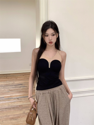 Real shot Fashionable mesh stitching tube top camisole top