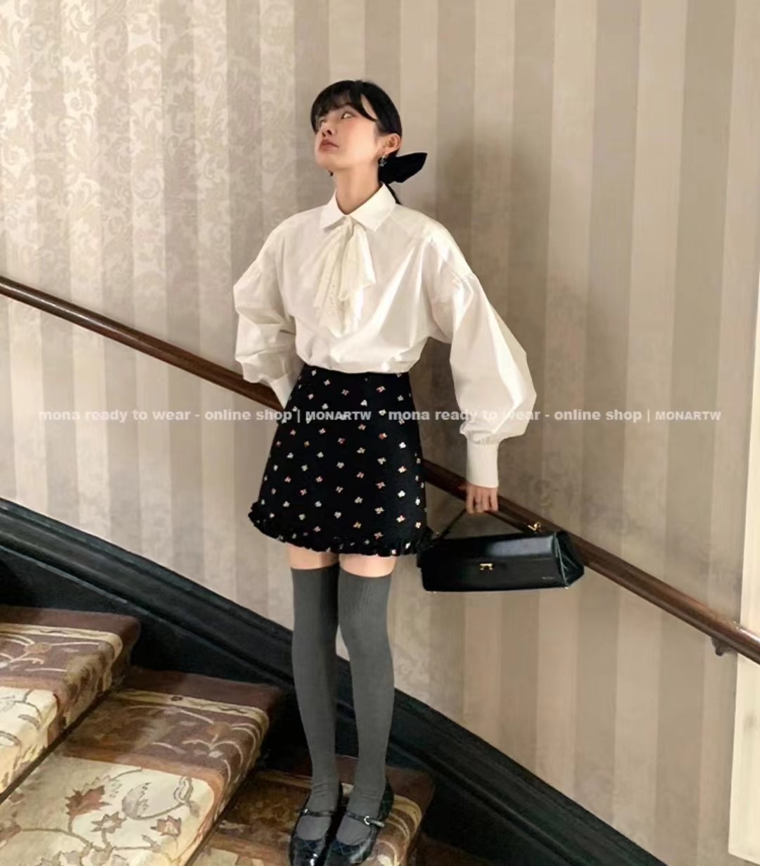 MONA 40支 白色長袖襯衫女小個子設計感小眾上衣 2023新款秋冬