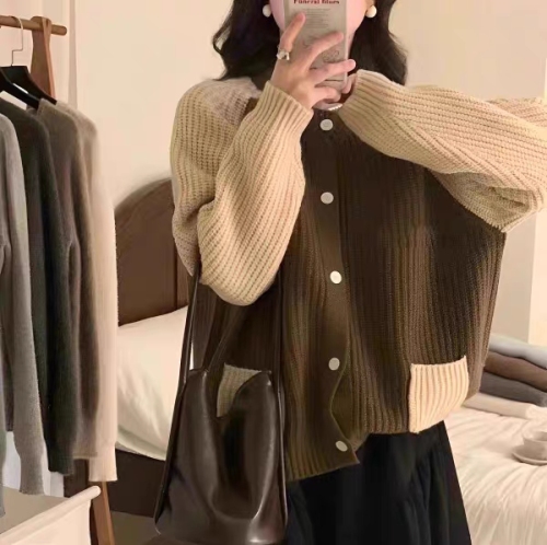 Korean style versatile long-sleeved round neck sweater sweater jacket for women new loose soft waxy cardigan thick top