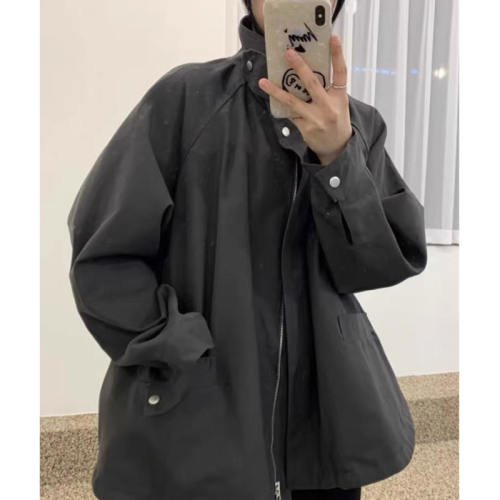 2024 spring Korean chi niche stand-up collar cape design with large pockets, loose and versatile long-sleeved windbreaker jacket for women