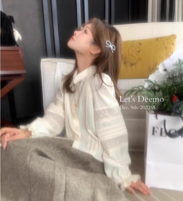 DEEMO STUDIO miu感十足！精緻氛圍感法式花邊拼接襯衫女襯衣上衣