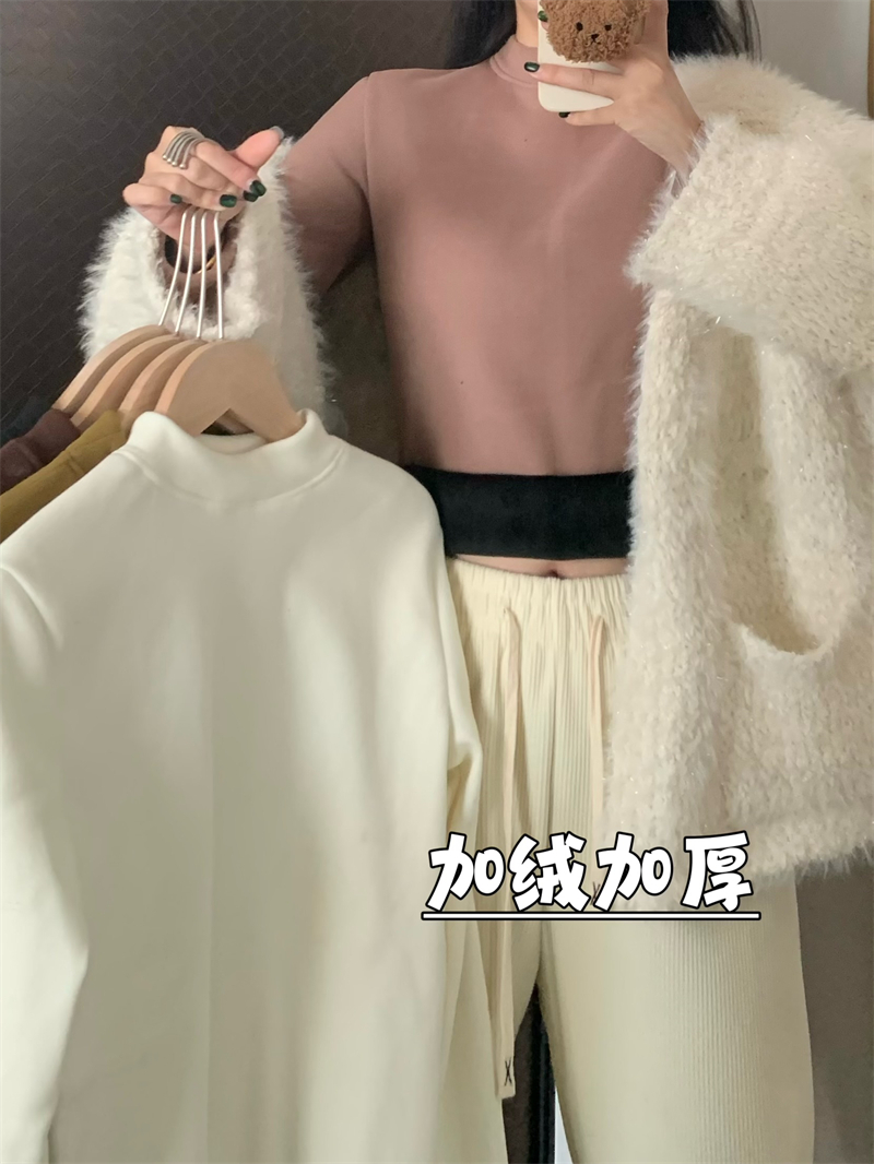 實拍秋冬嬰兒絨加厚保暖半高領打底衫長袖內搭外穿T恤