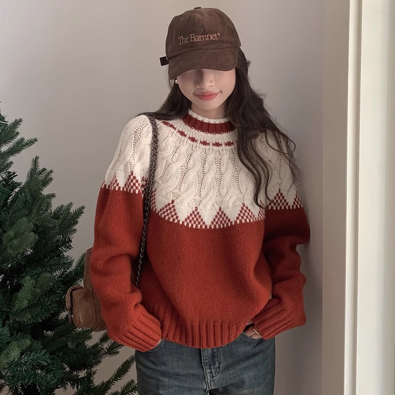 高級感超好看今年流行漂亮紅色毛衣女秋冬新年聖誕穿搭針織衫上衣