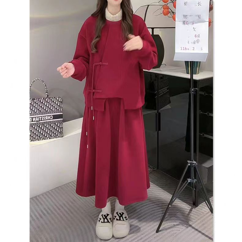 2023新款中國風洋氣減齡外套半身裙兩件套秋冬款女裝休閒時尚套裝