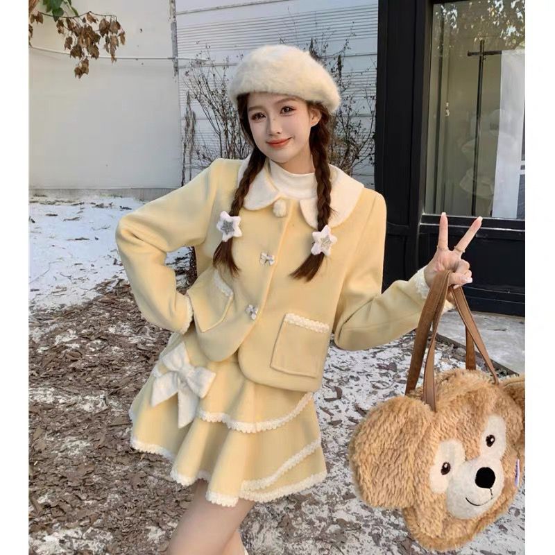 High Fashion Set 2023 New Small Woolen Jacket Women's Autumn and Winter Super Nice-looking Beautiful Skirt Two-piece Set