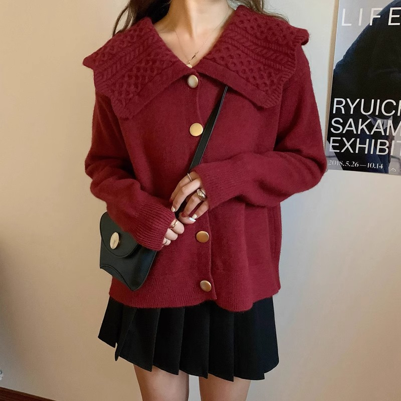 Sheep wool design niche loose and versatile fashionable doll collar cardigan sweater jacket