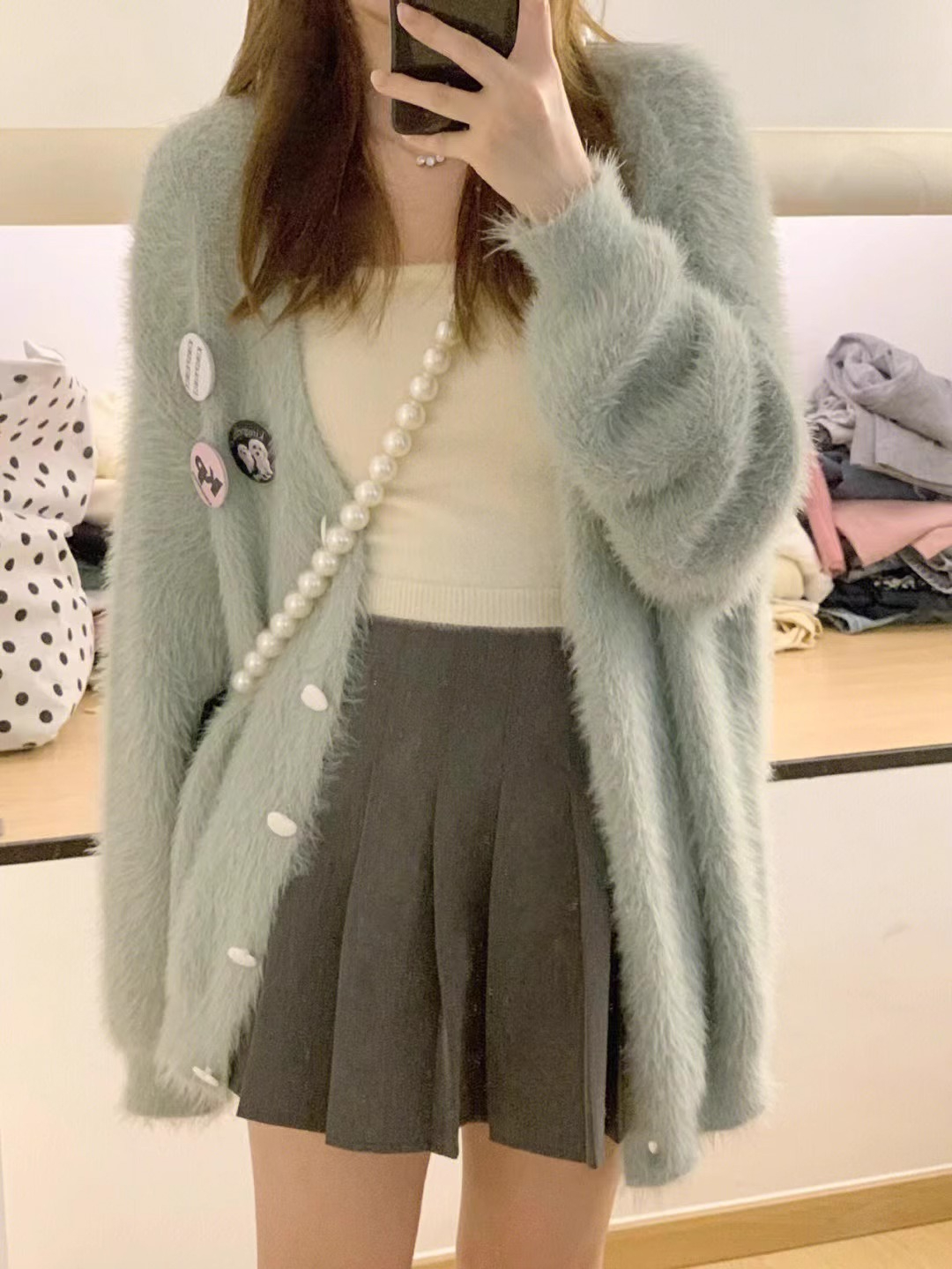 Imitation mink autumn and winter new V-neck soft and waxy imitation mink fur lazy style sweater knitted cardigan jacket