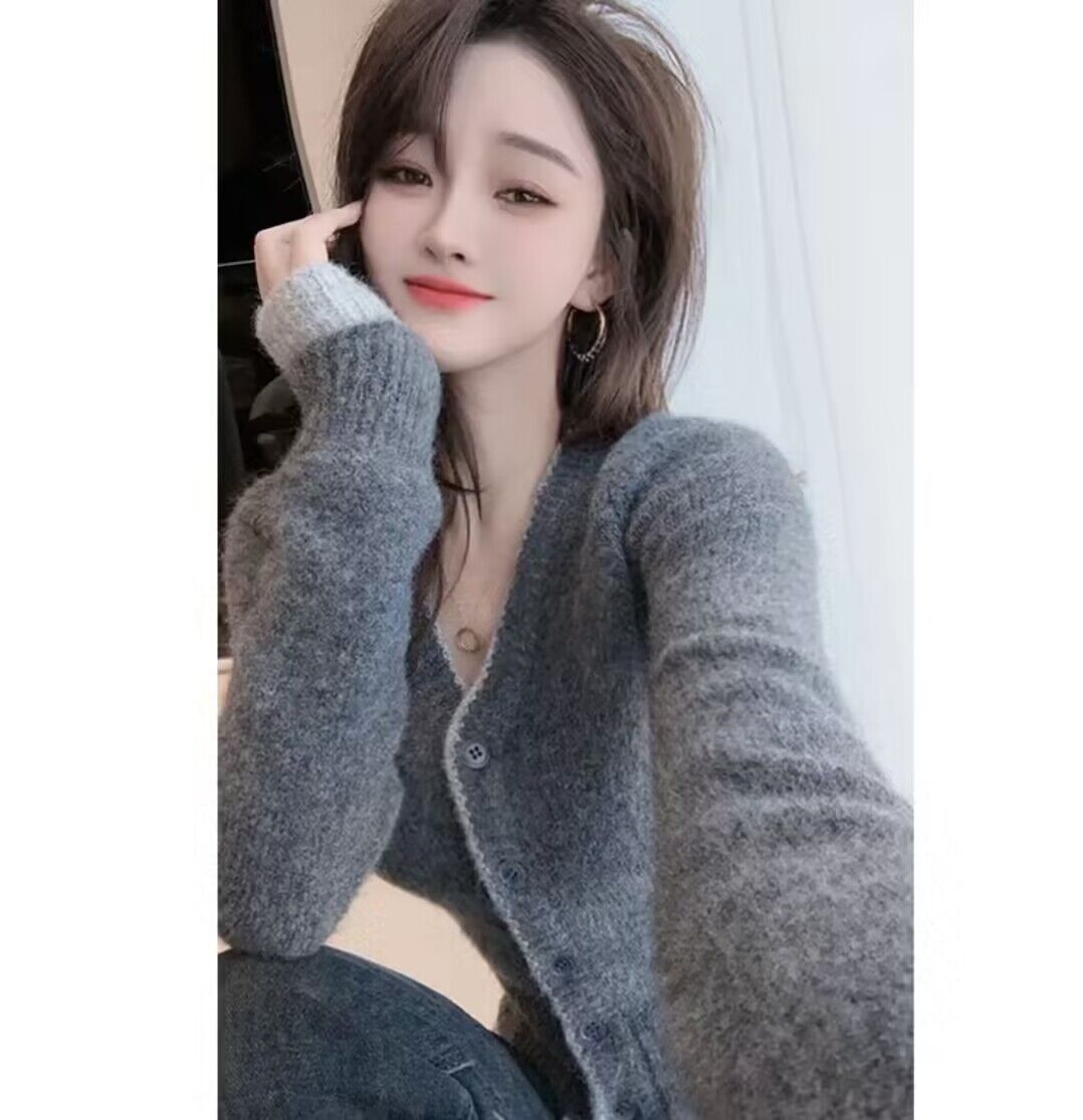 陳.CHEN時尚撞色針織衫女長袖V領修身加厚毛衣