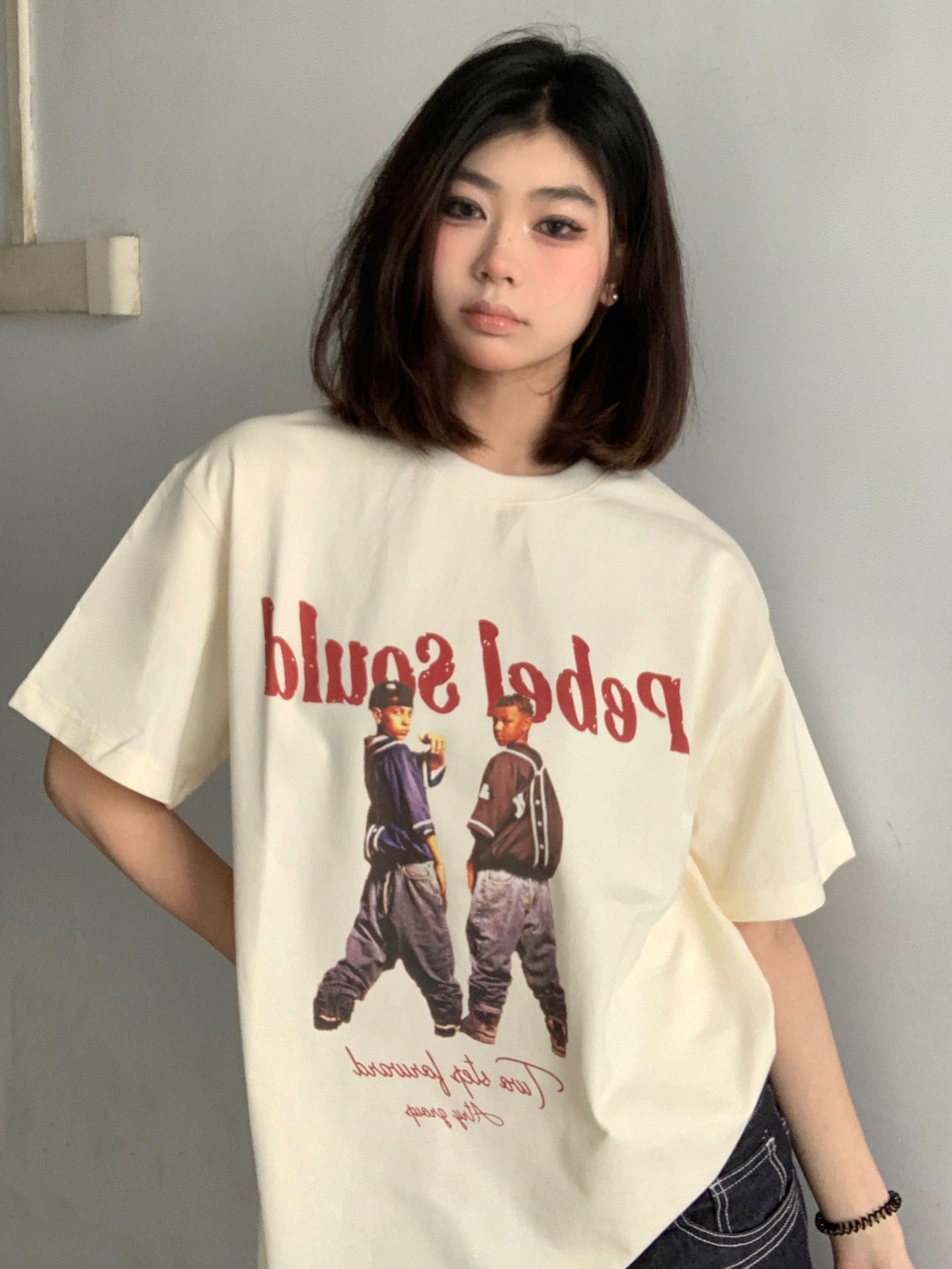 官圖 重磅/精梳純棉 後包領 有縫邊 S-XXXL 夏裝短袖T恤女