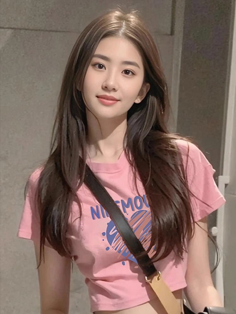 純棉精梳緊密200克直播品質前 印花短款辣妹短袖t恤女