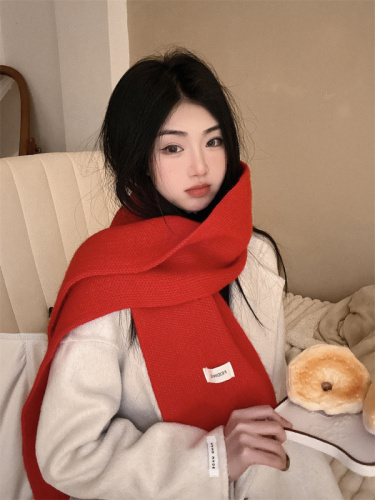实拍红色围巾女冬季过年礼针织格子毛线围脖加厚保暖情侣