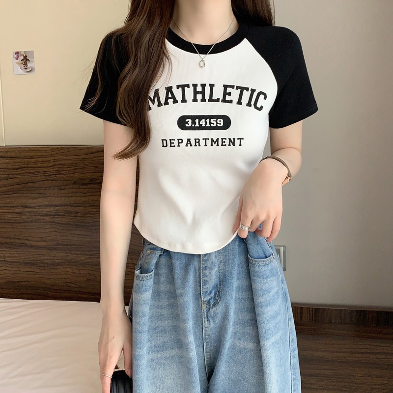 韓版圓領短袖t恤女2023夏季新款設計感小眾短款辣妹修身顯瘦上衣