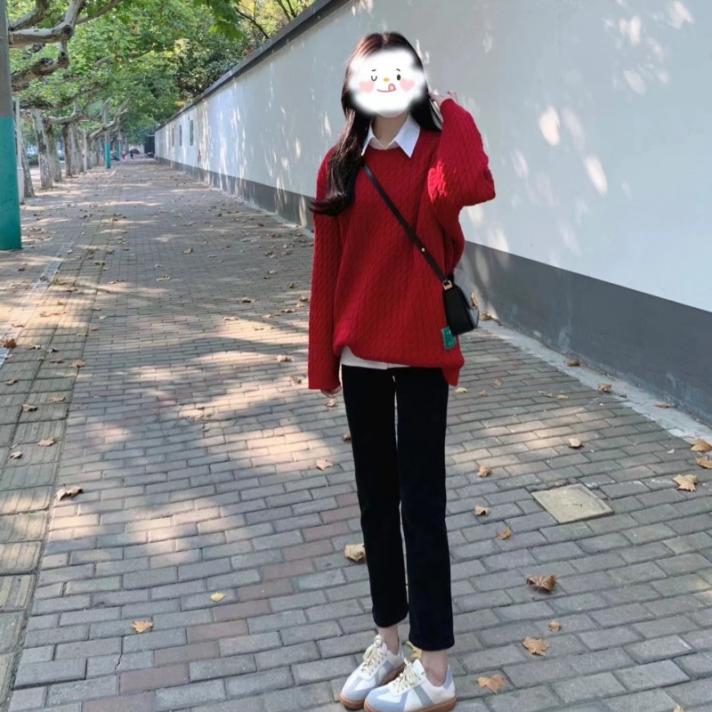 Soft waxy sweater suit for women in winter new style lazy style design base shirt sweater jeans three-piece set