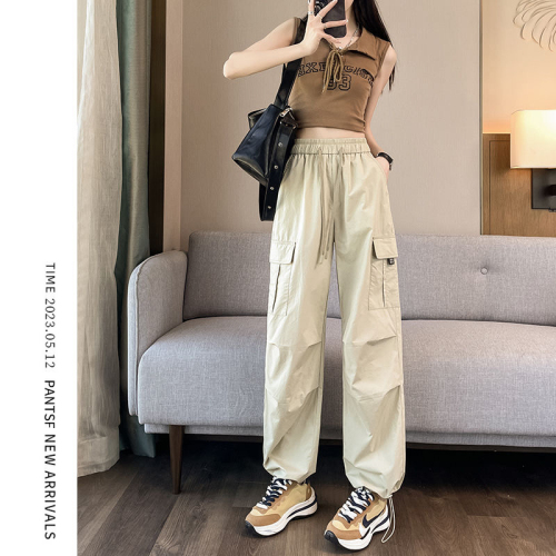 American style overalls for women in autumn thin casual lantern leg fast drying sports straight wide leg pants