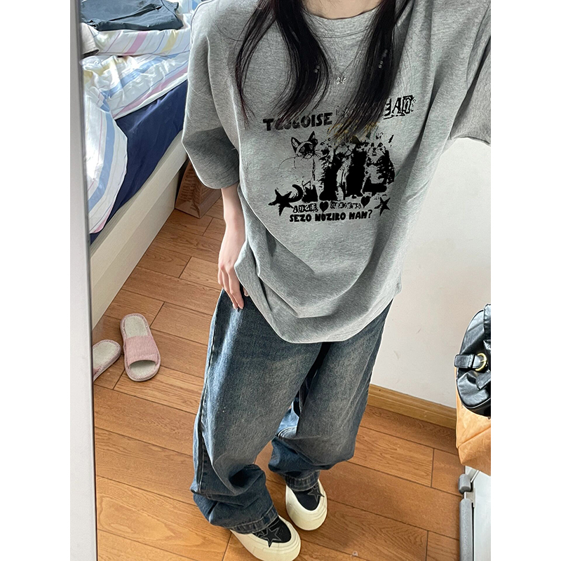 官圖 重磅/精梳純棉 後包領 有縫邊 S-XXXL 夏裝短袖T恤女