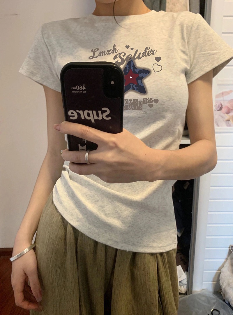 官圖 92棉/8氨綸40支210g純棉 修身短款T恤女短袖