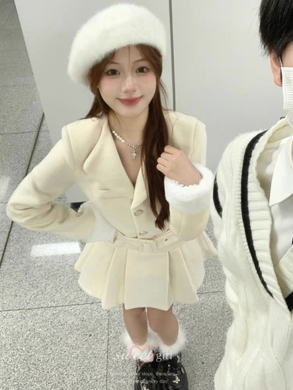 WUJIABING 千金風加厚毛呢連衣裙女高級感重工細閃收腰a字裙
