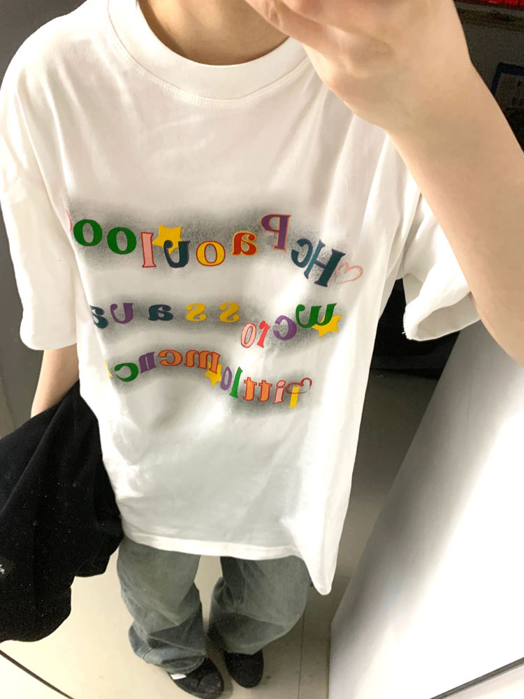 官圖 重磅/精梳純棉 後包領 有縫邊 S-XXXL 夏裝短袖T恤女