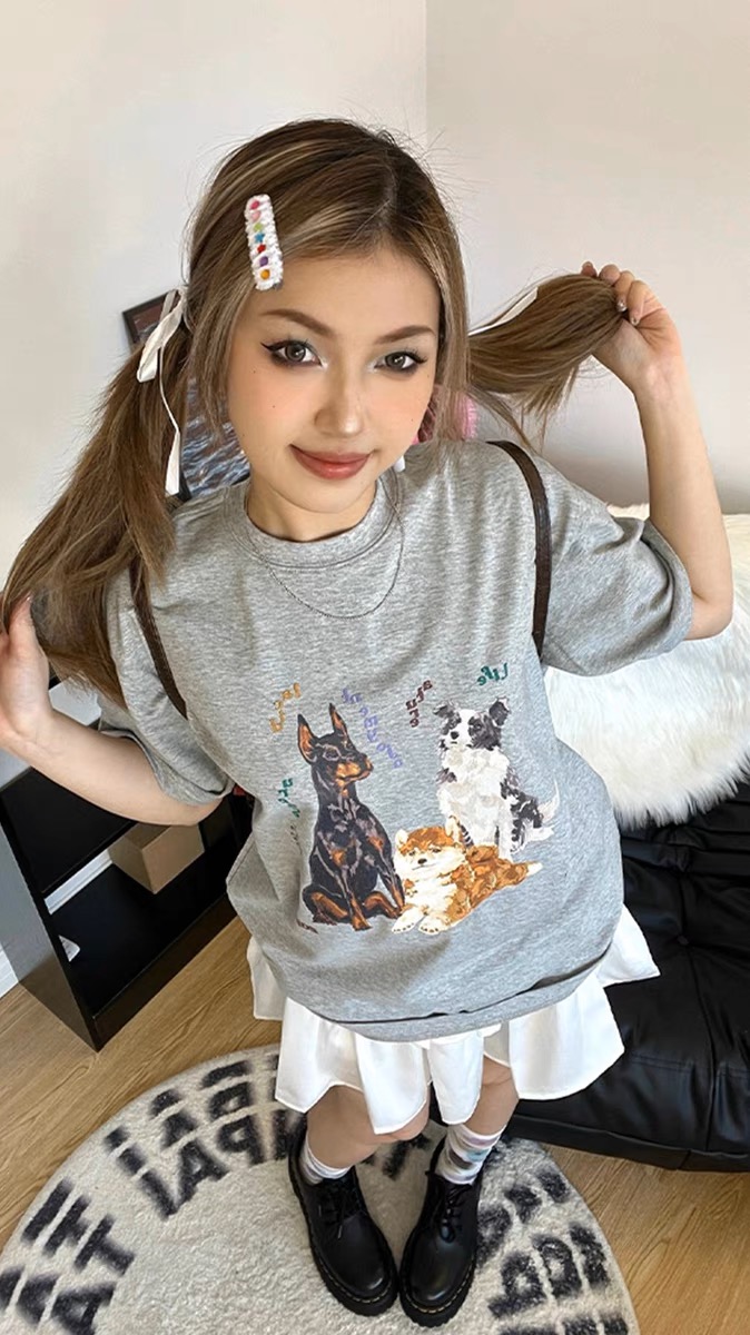 官圖 重磅/精梳純棉 後包領 有縫邊 S-XXXL 夏裝短袖T恤女