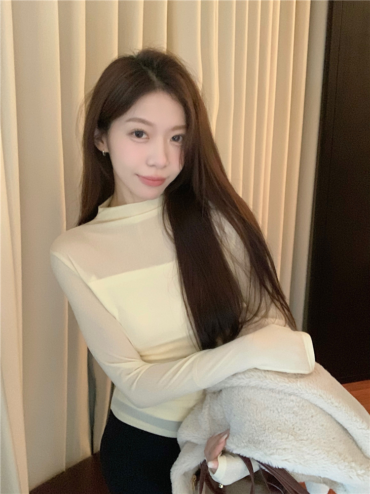 Actual shot~Autumn and winter temperament slightly see-through turtleneck T-shirt bottoming shirt for women, fashionable and versatile long-sleeved top
