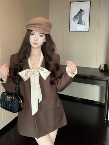 Real shot!  Designed V-neck big bow blazer women's autumn temperament versatile suit