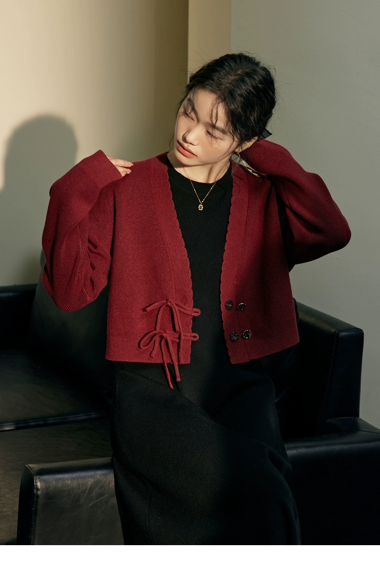 Core-spun yarn, washed, skirt length 114, bust 85, cardigan length 45, bust 102, sleeve length 59, two-piece set