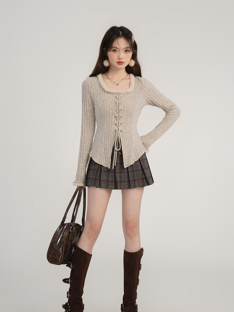 Brushed fabric raw edge knitted sweater for women in autumn and winter new hot girl slim temperament top ins trend