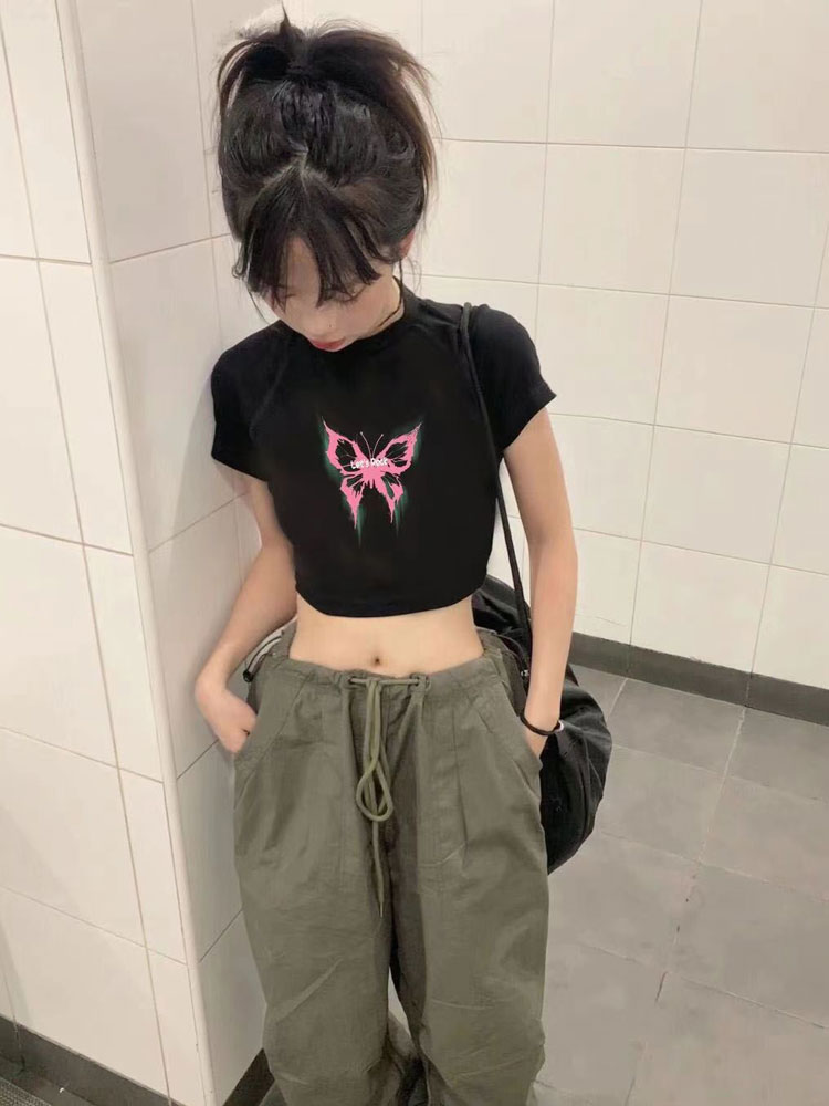 官圖 92棉/8氨綸40支210g純棉 修身短款T恤女短袖