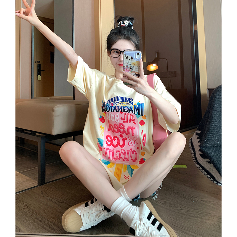 官圖 重磅/精梳純棉 後包領 有縫邊 S-XXXL 夏裝短袖T恤女