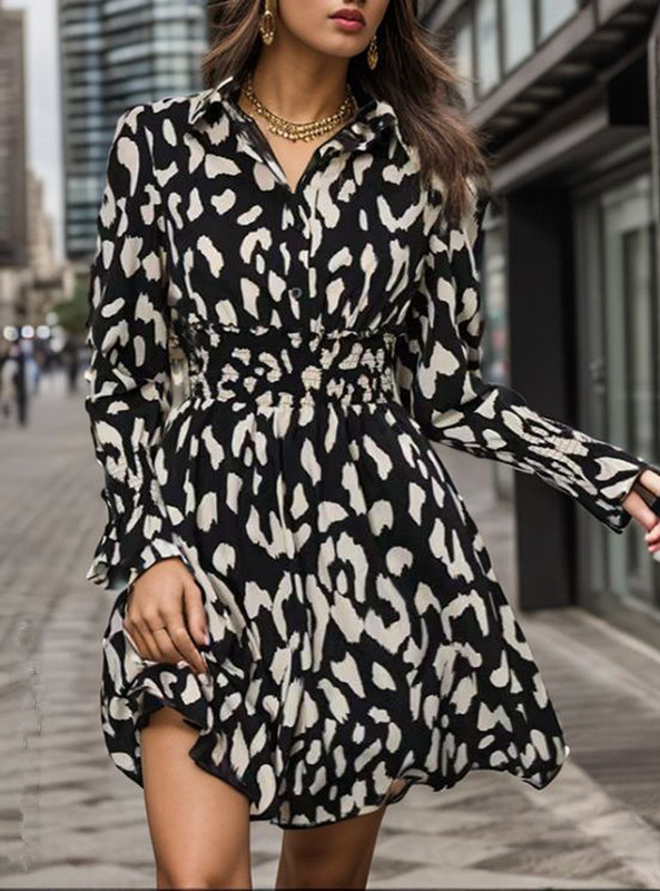 2024 AliExpress Amazon independent account spring and summer new leopard print long-sleeved dress