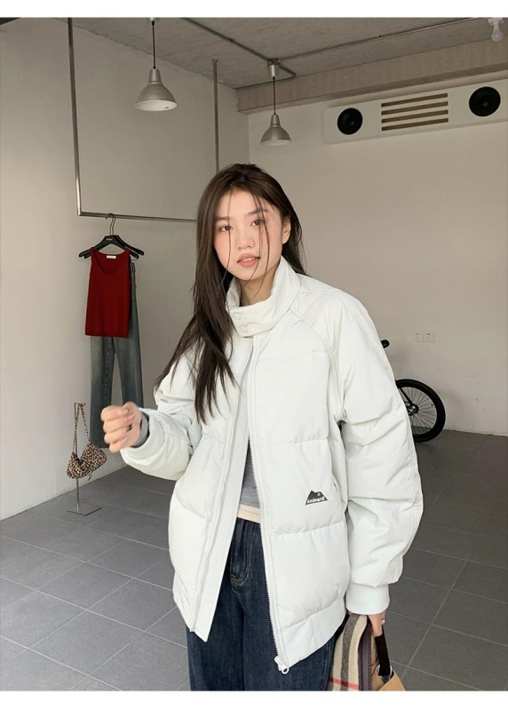 橘子樹在哪兒立領羽絨棉服女冬季純色百搭中性風寬鬆保暖厚外套