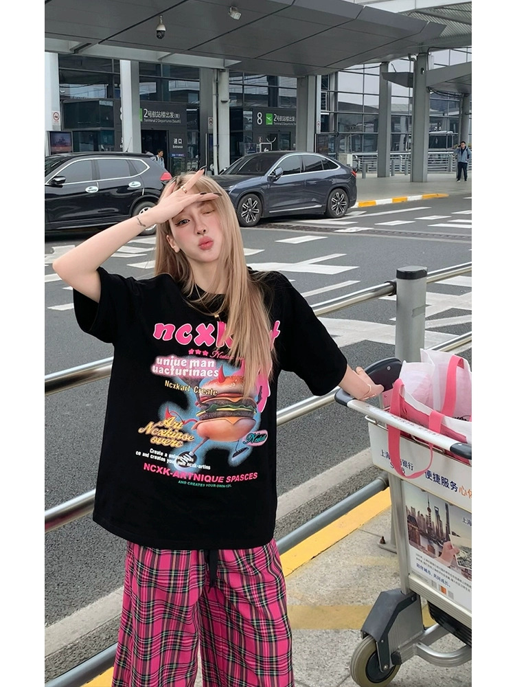 官圖 重磅/精梳純棉 後包領 有縫邊 S-XXXL 夏裝短袖T恤女
