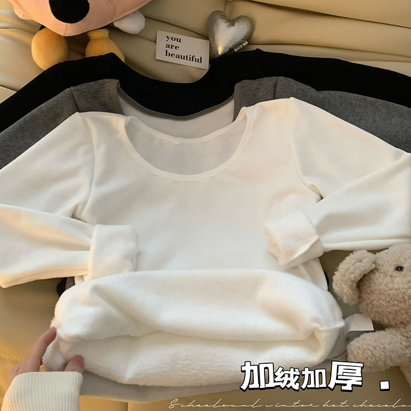 實拍 韓版圓領打底衫長袖保暖加絨加厚秋冬上衣