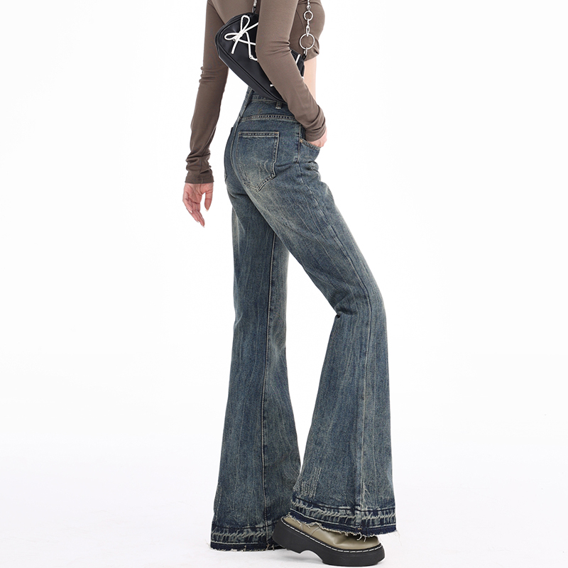 American retro bootcut jeans for women, new horseshoe pants, high-waisted, loose, slim, flared, nine-point trousers, extended