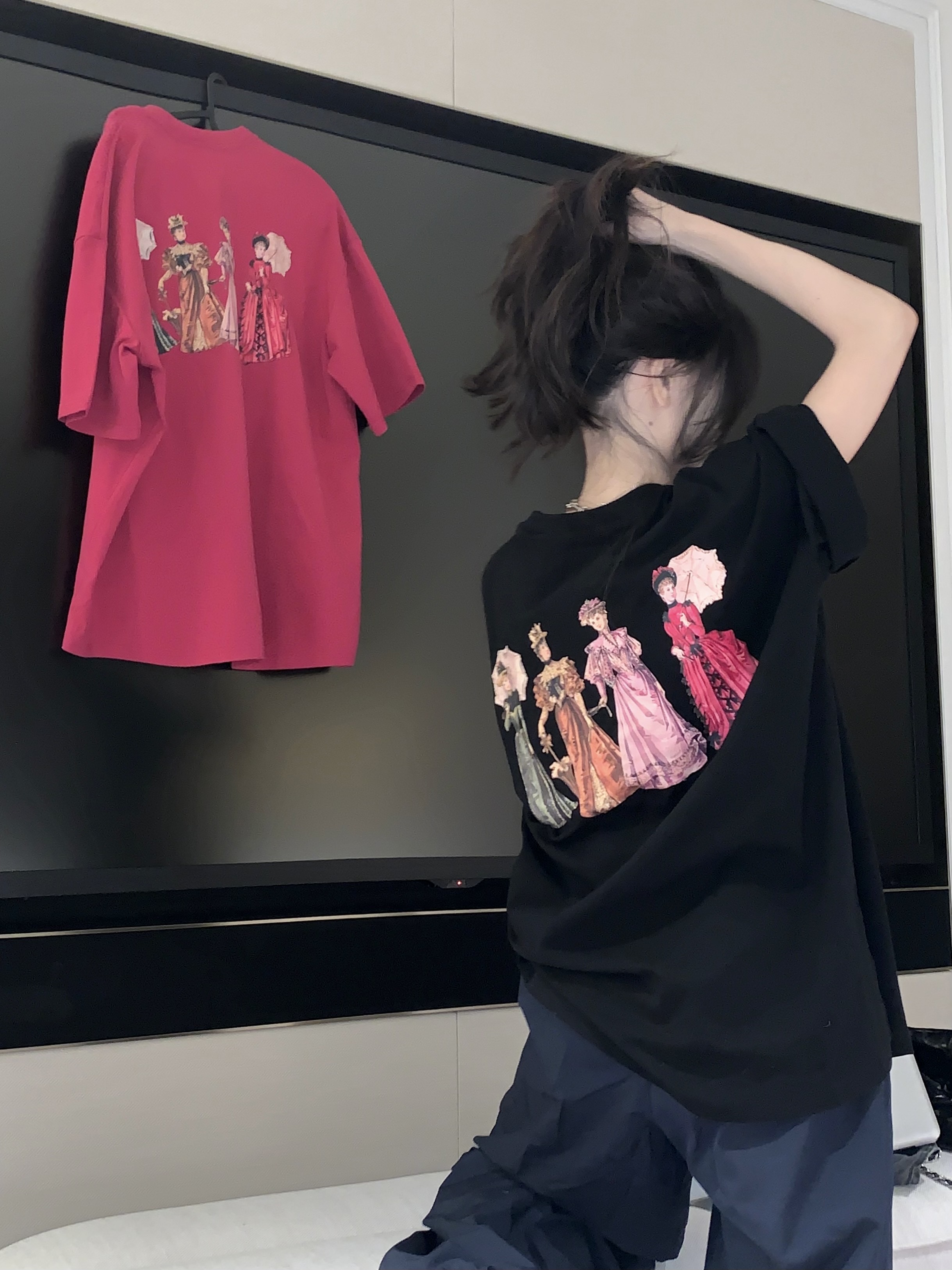 官圖 重磅/精梳純棉 後包領 有縫邊 S-XXXL 夏裝短袖T恤女