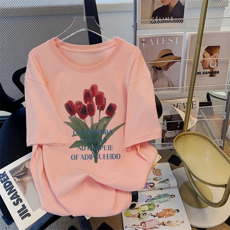 Real shot 2024 spring and summer new style 100% cotton 200g combed cotton summer short-sleeved T-shirt women's loose Korean version