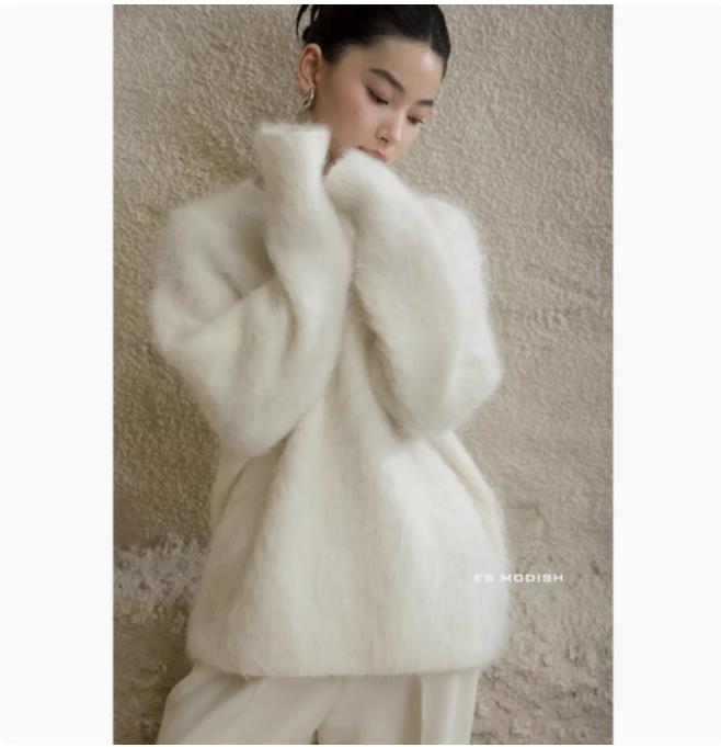 法式水貂絨奶系穿搭套頭毛衣女2023溫柔慵懶風軟糯針織衫外穿加厚