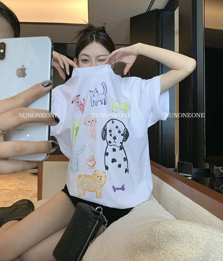 官圖 重磅/精梳純棉 後包領 有縫邊 S-XXXL 夏裝短袖T恤女