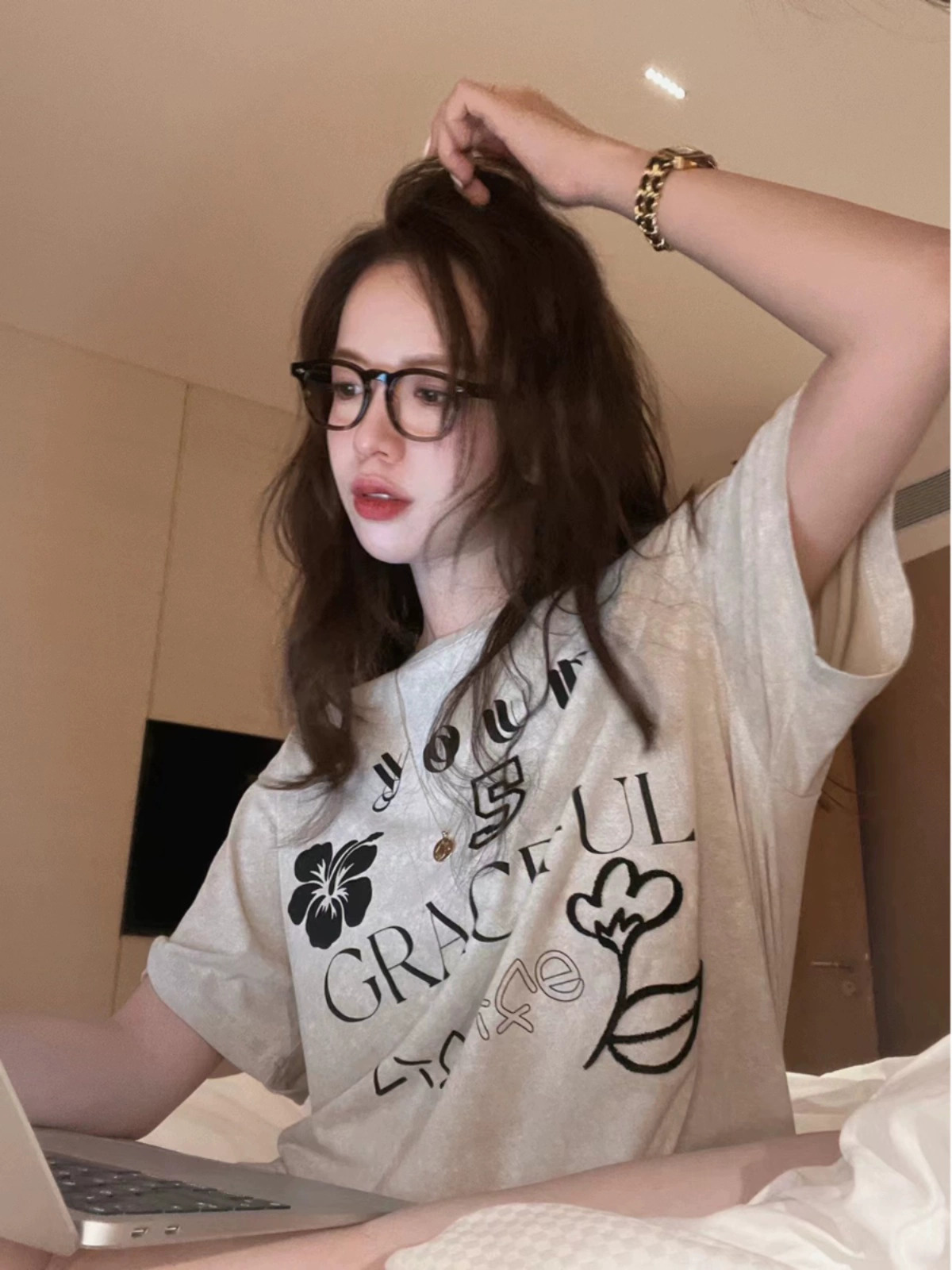 官圖 重磅/精梳純棉 後包領 有縫邊 S-XXXL 夏裝短袖T恤女
