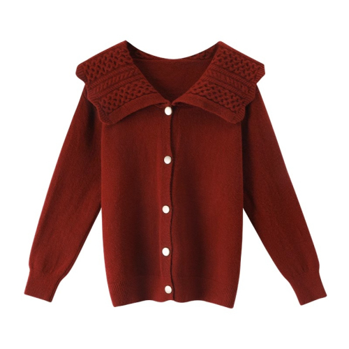 Sheep wool design niche loose and versatile fashionable doll collar cardigan sweater jacket